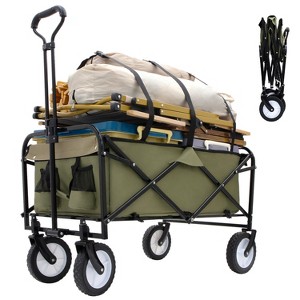 HTUTWOO Collapsible Wagon Cart, Beach Folding Utility Cart, Duty 360 lbs, Utility Wagon Grocery Cart, for Camping Shopping Sports Gardeing Fishing - 1 of 4