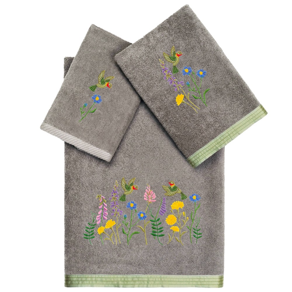 Photos - Towel 3pc Hada/Colibri Design Embellished  Set Charcoal - Linum Home Textil