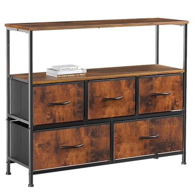 5 Drawers Dresser for Bedroom, Closet Fabric Dresser With Metal Frame, TV Stand Furniture with Open Shelf for Hallway Living Room Entryway