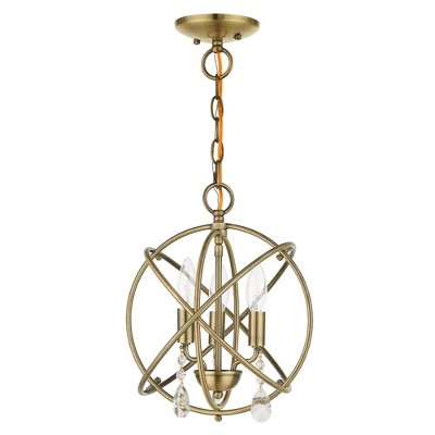 Antique Brass Mini 3-Light Chandelier with Crystal Accents