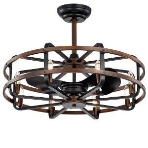 Warehouse Of Tiffany 29"x29"x22" 8-Light Dassel Lighted Ceiling Fan Brown: Industrial Farmhouse Style, ETL Listed, Remote Controlled - 1 of 4