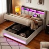 Full Size Upholstered Platform Bed with LED Lights, USB Charging Port, Storage Shelf, Hydraulic Lift Storage, Wood & Metal Slats - 2 of 4