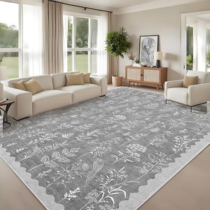 Indoor Modern Plant Bird Pattern Area Rug for Living Room Low Pile Non Slip Carpet for Bedroom Decor Washable Rug for Bathroom - 1 of 4