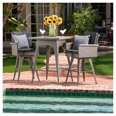Puerta 3pc Square All-Weather Wicker Patio Dining Bar Set - Black - Christopher Knight Home