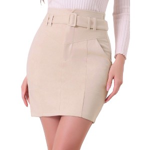 INSPIRE CHIC Women's Faux Suede High Waist Belted A-Line Mini Skirts - 1 of 4