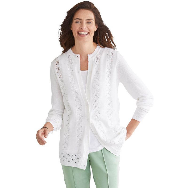 Woman Within Women's Plus Size Long-Sleeve Pointelle Cardigan, 1 of 2