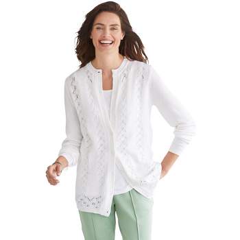Woman Within Women's Plus Size Long-Sleeve Pointelle Cardigan