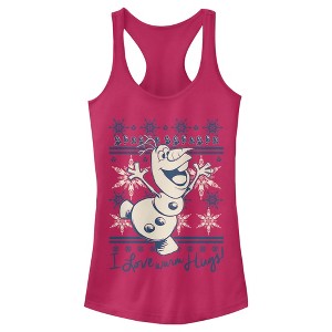 Juniors Womens Frozen Christmas Warm Hugs Racerback Tank Top - 1 of 3
