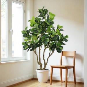 KTMBDW 7ft Artificial Fiddle Leaf Fig Tree (82.7in) with Plastic Nursery Pot Faux Tree, Ficus Lyrata Fake Plant for Office Living Room Home Decor - 1 of 4