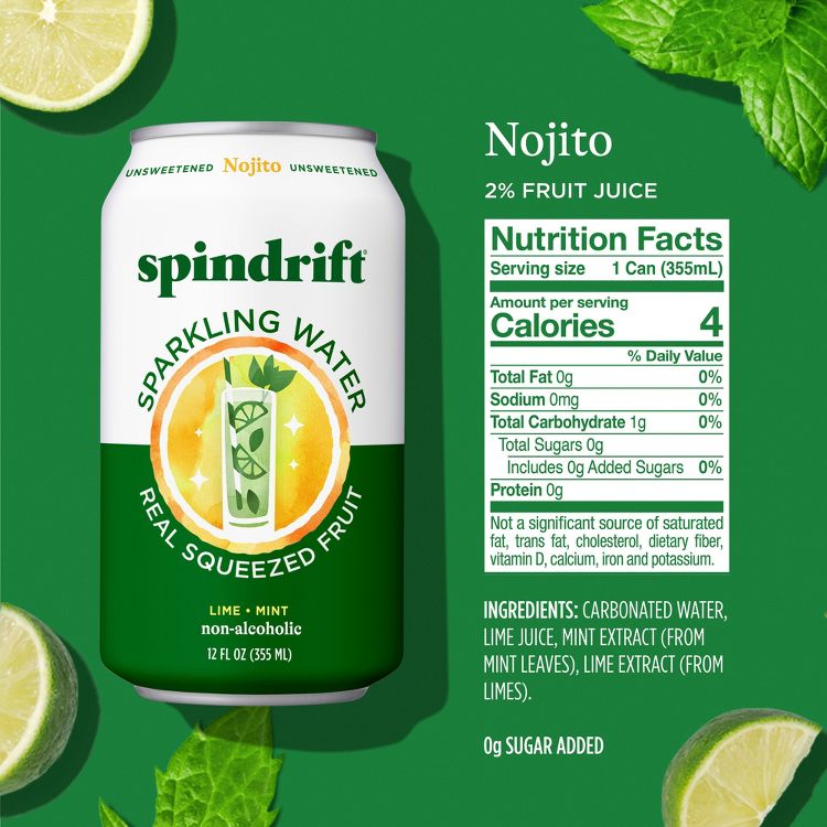 Spindrift Nojito Sparkling Water - 8pk/12 fl oz Cans, 2 of 6