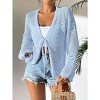 Coolmee Women's Tie Front Lightweight Crochet Cardigan Shrugs Knit Cardigan Crop Tops Cover Up - 4 of 4
