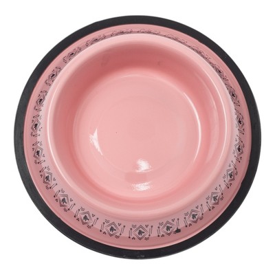 Pink Boho Stainless Steel Dog Bowl with Silicone Base