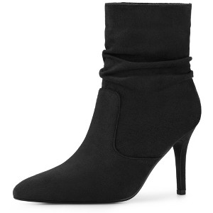 Allegra K Women's Pointy Toe Pull-on Stiletto Heels Ankle Sock Boots - 1 of 4