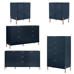 Festivo 5pc Modern Elegance Bedremm Chest and 2 Dressers and 2 Drawer Nightstands Set Navy - 1 of 4