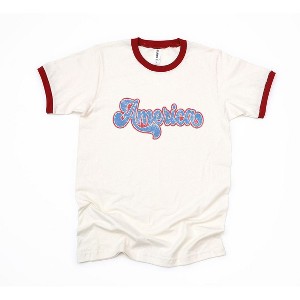 Simply Sage Market Women's Grunge America Cursive Short Sleeve Ringer Tee - 1 of 2