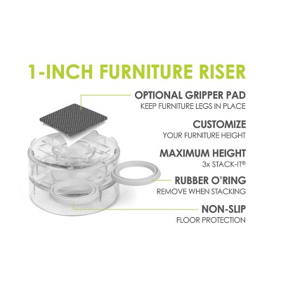 Clear Stackable 1" Furniture Risers with Non-Slip Grippers
