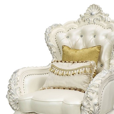 Adara Antique White Faux Leather Floral Accent Chair