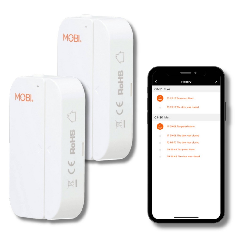 MOBI Smart Wi-Fi Door & Window Sensor Real-Time Alerts, App Control, Easy Install - 2pk