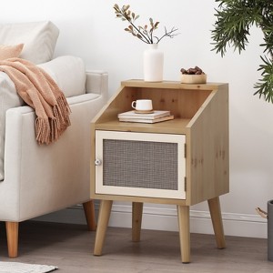 Okak Modern End Table with Storage Shelf and Drawer, Side Table with Sturdy Legs, Couch Table for Sofaside, Living Room, Bedroom, Natural+White - 1 of 4