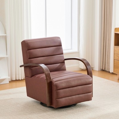 Hrinhom 30.7"W Upholstered PU 360° Swivel Accent Chair,Comfy Channel Tufted Lounge Reading Chair