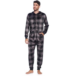 Ashford & Brooks Men's Adult Mink Fleece Hooded One-Piece Union Suit Pajamas - 1 of 4
