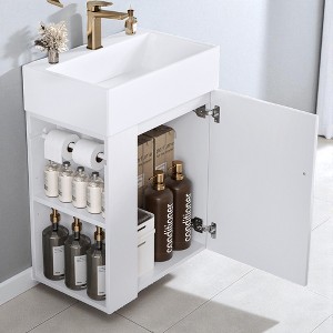 Mshliw 20" Wall-Mounted Bathroom Vanity with Ceramic Sink, Diamond Door Design, Gold Handle & Side Shelves, Modern Small Space Cabinet - 1 of 4