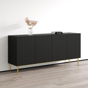 Dyonery 58 Inch Fluted Buffet Cabinet with Shelves & 4 Doors, Modern Storage Sideboard for Dining Room Living Room, Space Saving Organizer,Black - 1 of 4