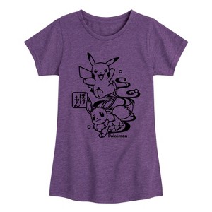 Girls' - Pokémon - Wagara Pikachu Eevee Group Fitted Short Sleeve Graphic T-Shirt - 1 of 4