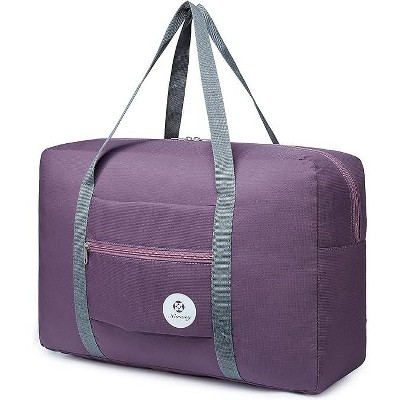 Hachikiko Foldable 25L Travel Duffel Tote, Waterproof Carry On Luggage for Frontier Airlines, Overnight Gym Bag,Purple
