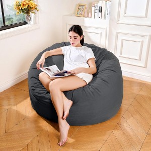Hooseng Bean Bag Chair, 4FT Bean Bag with Velvet Cover, Giant Bean Bag Chairs  with Filler Adult, Bean Bag Sofa Filled with High-Density Sponge - 1 of 4