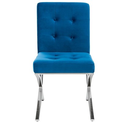 Sapphire Blue Velvet Upholstered Side Chair with Chrome Legs