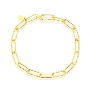 Bella Silver Sterling Silver Alternating Rope Design & Polished Paperclip Bracelet - Gold Plated - Gold - 7.5 Inch - 1 of 2