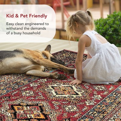 Medieval Red Round Synthetic Indoor/Outdoor Area Rug