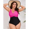 YESFASHION Women Plus Size Swimwear Color Block Drawstring One Piece Swimwear Adjustable Straps Elegant Swimsuit - 2 of 4
