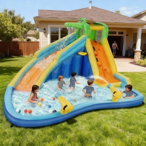 KRISRATE Inflatable Water Slide 13x11Ft, Water Park with 450W Blower-Bounce House w/Climbing Wall, Splash Pool, Basketball Hoop, Water Sprayers&Slides - 1 of 4