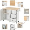 Vynxaria Rolling Mobile Kitchen Island with Solid Wood Top on Wheels,52.7 Inch Width,Storage Cabinet, Breakfast Bar,Spice Rack, Rack & Drawer (White) - 4 of 4