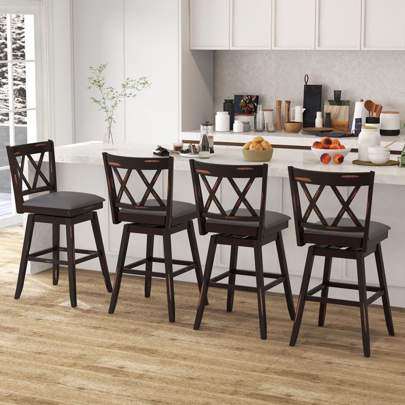 Tangkula Set of 4 Barstools Swivel Bar Height Chairs with Rubber Wood Legs, 3 of 9