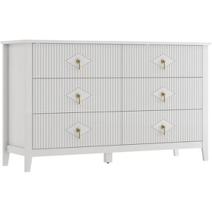 54" Wide Fluted 6-Drawer Dresser for Bedroom, Modern Wooden Chest with Metal Handles, Storage Organizer for Living Room, Hallway, or Entryway - 1 of 4
