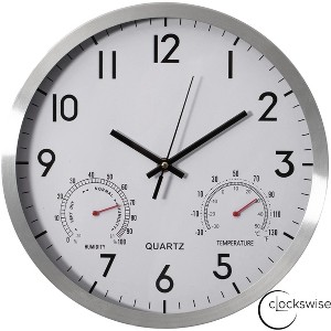 Clockswise Large Outdoor Wall Clock Thermometer Combo, Waterproof Hygrometer Silent Battery Operated Clocks Timepiece Garden Weather Master Station - 1 of 4