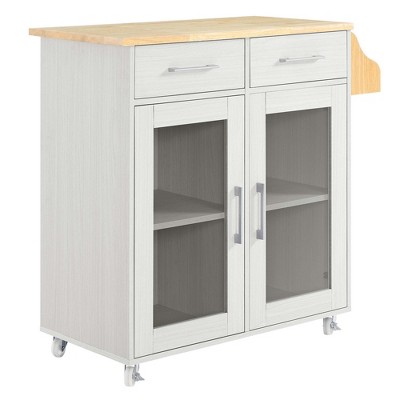 Modway Cuisine Kitchen Cart – Rolling Island with Storage Drawers, Open Shelves and Towel Rack for Home or Apartment