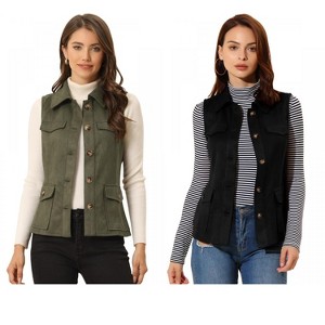 INSPIRE CHIC Women's Buttoned Sleeveless Faux Suede Utility Vest with Cargo Pocket 2 Packs - 1 of 4