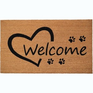 HomeRoots 17" X 29" Natural And Black Pawprint Welcome Outdoor Coir Door Mat - 1 of 4