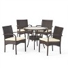 GDFStudio Kija Outdoor Wicker and Tempered Glass 5 Piece Dining Set with Cushion - 2 of 4