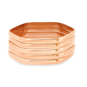 Steeltime Ladies 18k rose gold plated stainless steel set of 5 hexagon bangles bracelets - 1 of 4