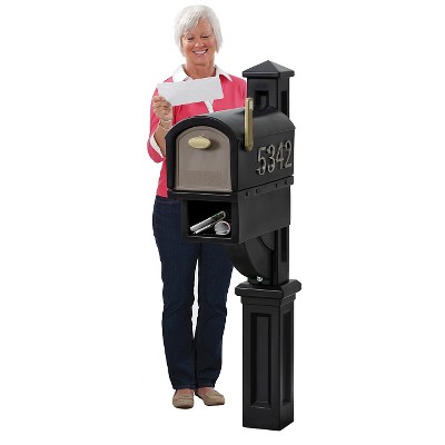 Black Lockable Plastic Pedestal Mailbox with Newspaper Holder