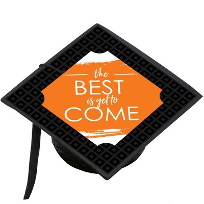 Big Dot of Happiness Orange Grad - Best is Yet to Come - Orange Graduation Cap Decorations Kit - Grad Cap Cover