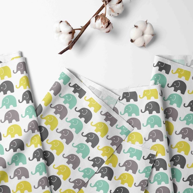 Bacati - Elephant Mint Yellow and Gray 100 percent Cotton Universal Baby Crib or Toddler Bed Fitted Sheet, 3 of 7