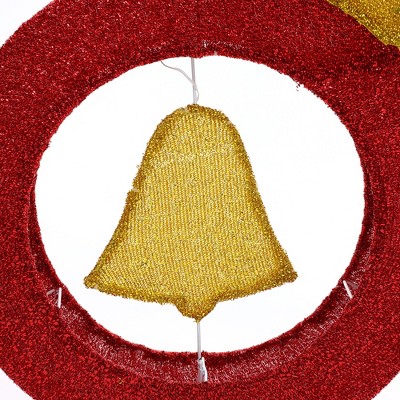 1.9Ft Red and Gold Ornament Bell Wreath with Lights