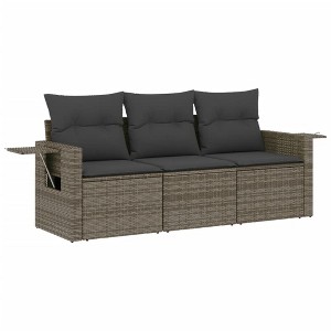 vidaXL 3 Piece Patio Sofa Set with Cushions Gray Poly Rattan - 1 of 4