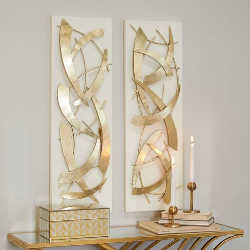 SetOf 4 MCM Metal Gold Tone Butterflies With Wood Accents Wall Decor Brass